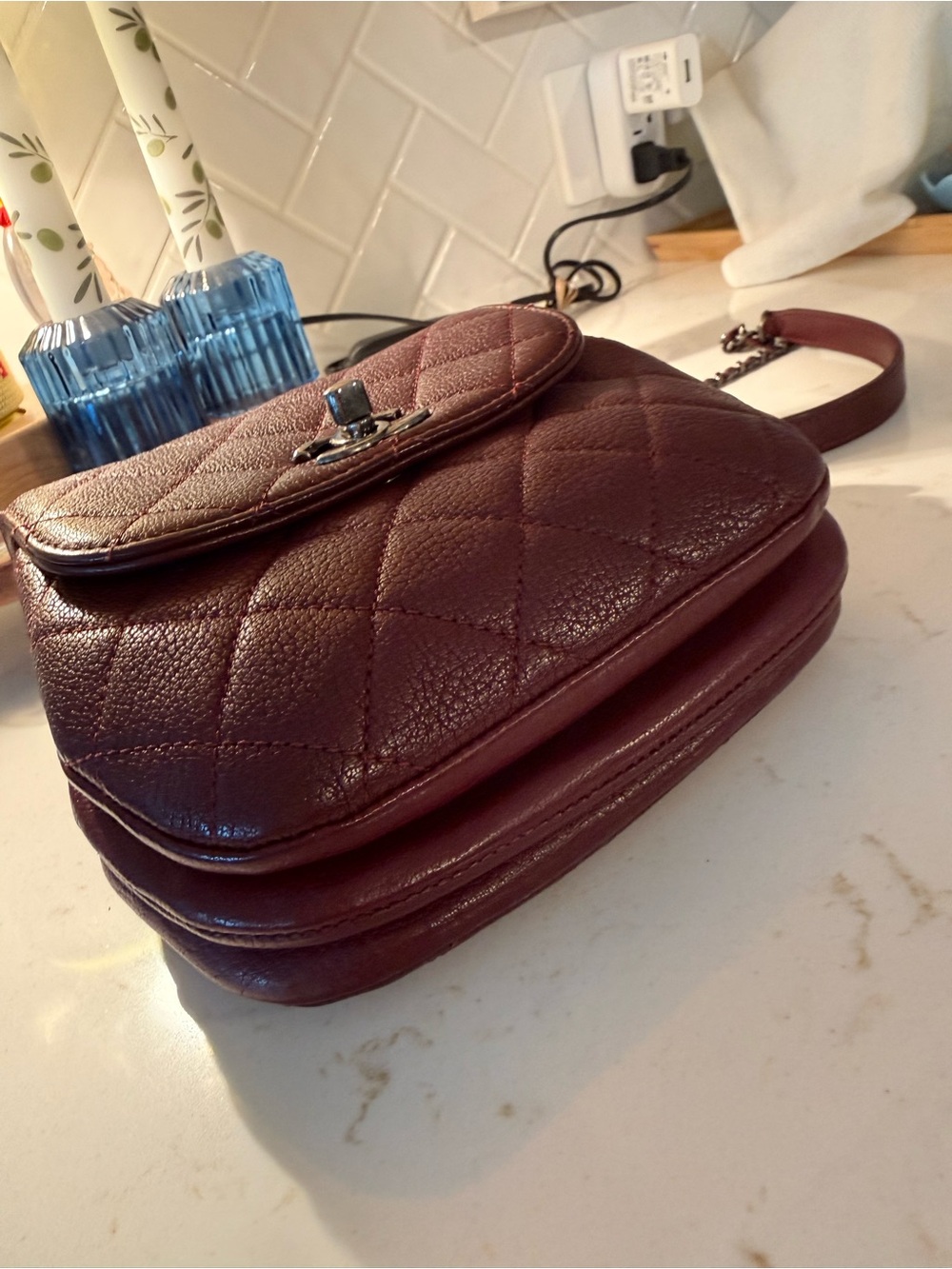 CHANEL CC Burgundy Caviar Waiter Flap Crossbody Bag 👛👜🥰 - Picture 4 of 11